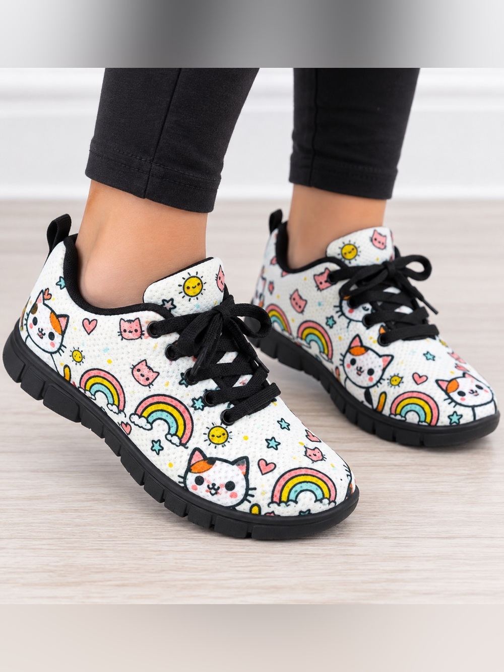 Kids Cat Rainbow Sneakers EU 34 US Youth 2 Cute Kawaii Cartoon Lace Up Shoes